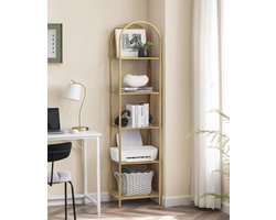 Elegante Boekenkast met Vijf Geharde Glazen Planken en Gouden Metalen Frame – foto 3