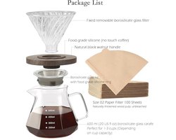 Pour Over Koffiezetapparaat van Borosilicaatglas - 600 ml Capaciteit – foto 4