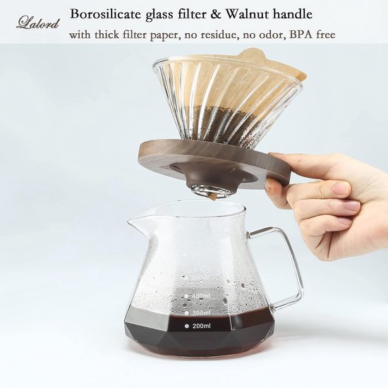 Pour Over Koffiezetapparaat van Borosilicaatglas - 600 ml Capaciteit – foto 5
