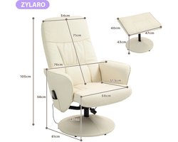 Luxe Relaxfauteuil met Massagefunctie en Draaibaar Onderstel - Crèmewit – foto 4