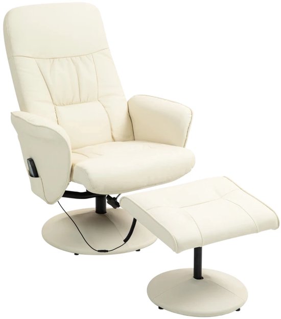 Luxe Relaxfauteuil met Massagefunctie en Draaibaar Onderstel - Crèmewit – foto 5
