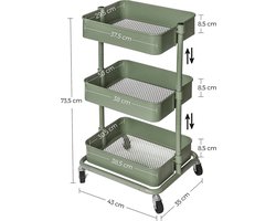 Flexibele opbergwagen met 3 niveaus en wielen - Grijsgroen – foto 6