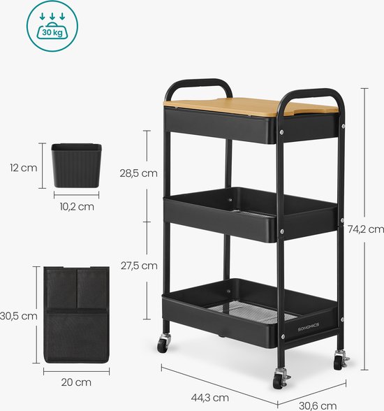 Flexibele Opbergwagen met 3 Niveaus en Handige Organizers – foto 6