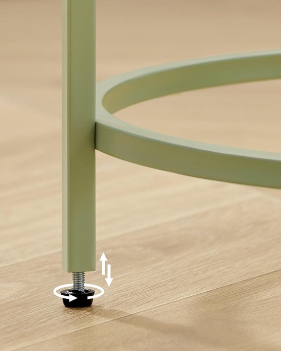Ronde Bijzettafel met Gehard Glazen Blad en Stalen Frame - Lauriergroen – foto 2