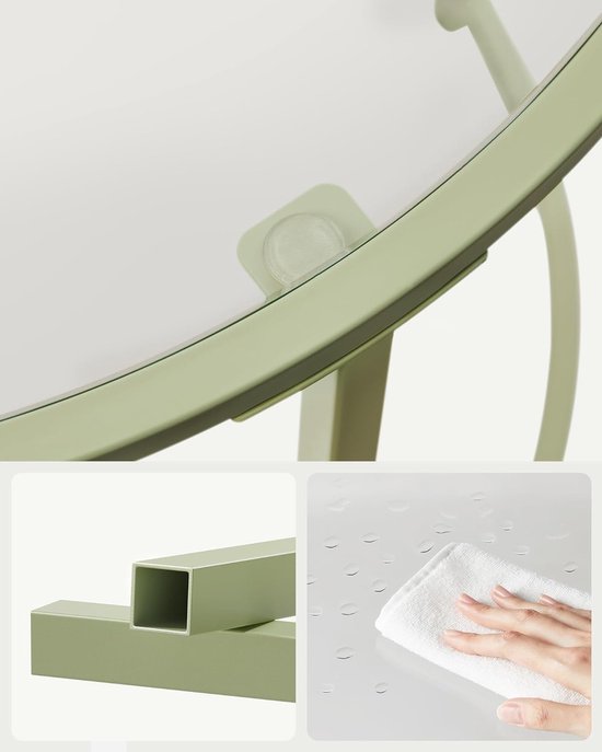 Ronde Bijzettafel met Gehard Glazen Blad en Stalen Frame - Lauriergroen – foto 3