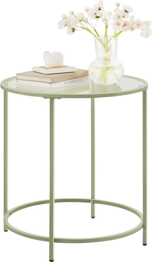 Ronde Bijzettafel met Gehard Glazen Blad en Stalen Frame - Lauriergroen – foto 5