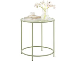 Ronde Bijzettafel met Gehard Glazen Blad en Stalen Frame - Lauriergroen – foto 6