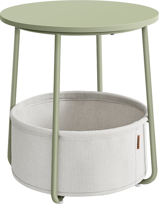 Stijlvolle Ronde Bijzettafel met Geïntegreerde Stoffen Mand - Lauriergroen – foto 1