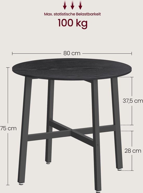 Ronde Eettafel van Spaanplaat en Staal - Modern Zwart Ontwerp (80 cm) – foto 5