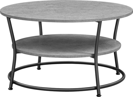 Ronde Salontafel met Opbergplank - Industrieel Design in Grijs-Zwart – foto 2