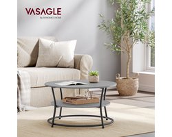 Ronde Salontafel met Opbergplank - Industrieel Design in Grijs-Zwart – foto 3