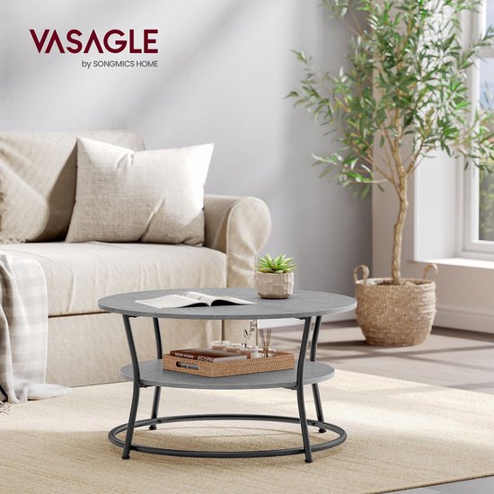 Ronde Salontafel met Opbergplank - Industrieel Design in Grijs-Zwart – foto 4