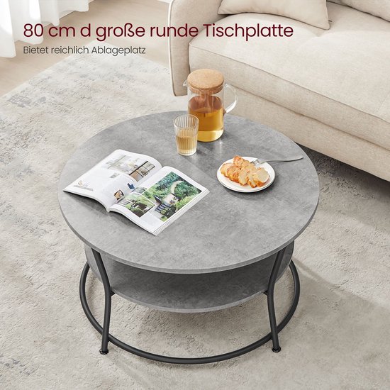 Ronde Salontafel met Opbergplank - Industrieel Design in Grijs-Zwart – foto 5