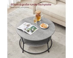 Ronde Salontafel met Opbergplank - Industrieel Design in Grijs-Zwart – foto 6