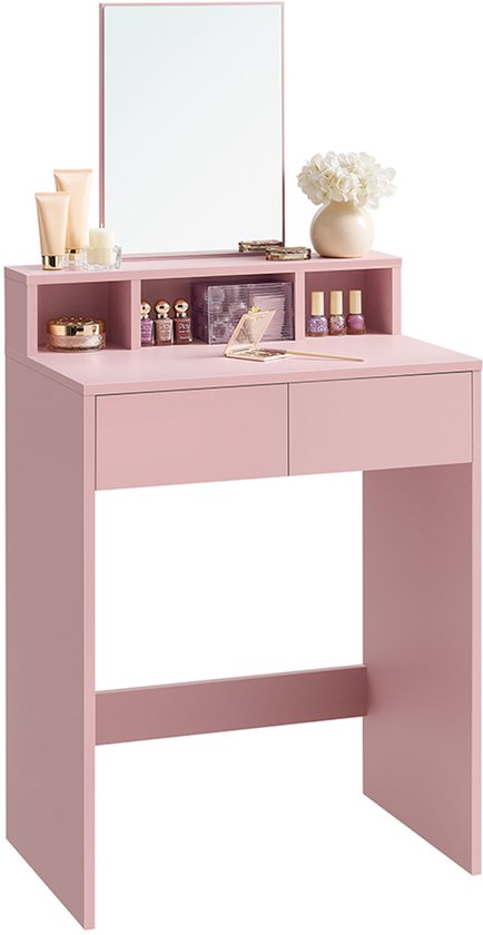Elegante Kaptafel met Grote Spiegel en Ruime Opbergmogelijkheden - Roze – foto 3