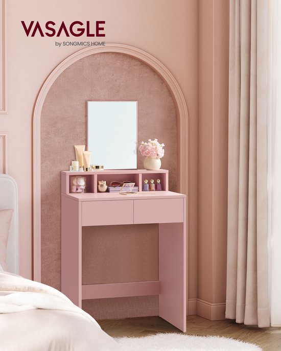 Elegante Kaptafel met Grote Spiegel en Ruime Opbergmogelijkheden - Roze – foto 5