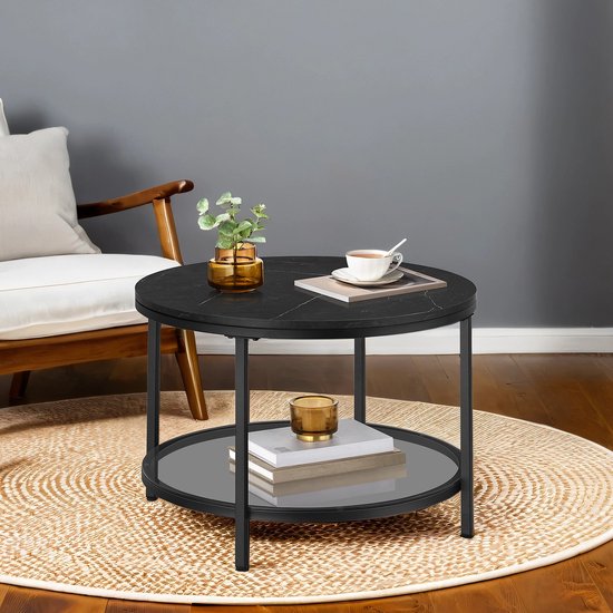 Elegante Ronde Salontafel met Twee Niveaus en Zwart Marmerlook – foto 5