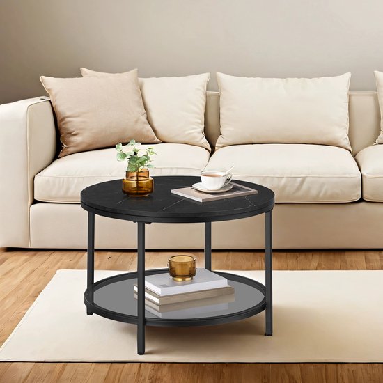 Elegante Ronde Salontafel met Twee Niveaus en Zwart Marmerlook – foto 10