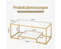 Elegante salontafel van gehard glas met goudkleurig metalen frame – foto 4