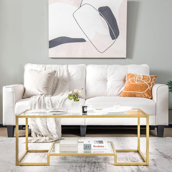 Elegante salontafel van gehard glas met goudkleurig metalen frame – foto 5
