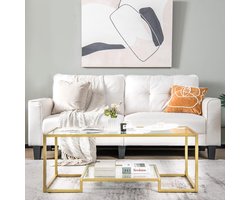 Elegante salontafel van gehard glas met goudkleurig metalen frame – foto 6