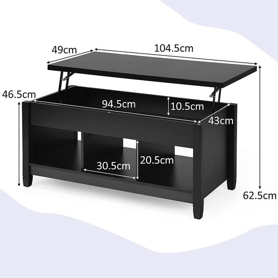 Multifunctionele Salontafel met Hefblad en Verborgen Opbergruimte – foto 5