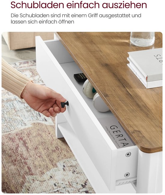 Salontafel Vierkant Walnootbruin en Wit met Lades en Open Vak – foto 3