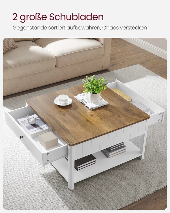 Salontafel Vierkant Walnootbruin en Wit met Lades en Open Vak – foto 5