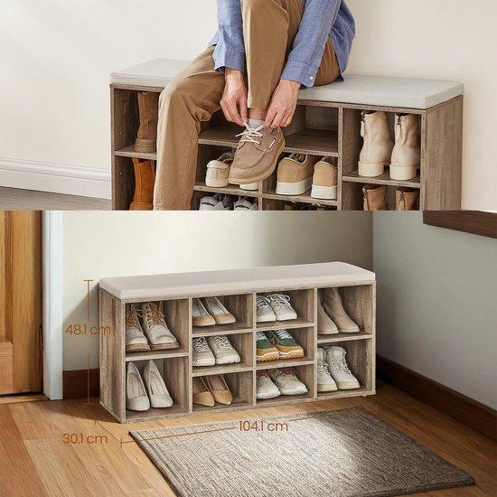 Elegante Schoenenbank met Zitcomfort - Camelbruin Linnenlook – foto 4