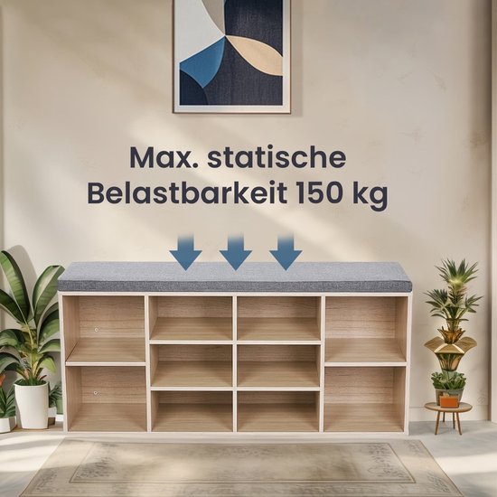 Schoenenbank met 10 Vakken - Houten Look - 104x30x48 cm – foto 3