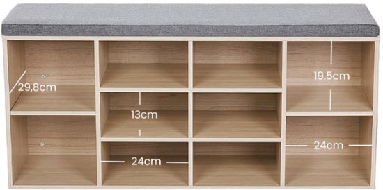 Schoenenbank met 10 Vakken - Houten Look - 104x30x48 cm – foto 6
