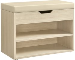 Schoenenbank met Opbergruimte en Comfortabel Zitkussen - Natuurlijk Beige – foto 2