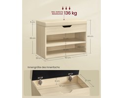 Schoenenbank met Opbergruimte en Comfortabel Zitkussen - Natuurlijk Beige – foto 4