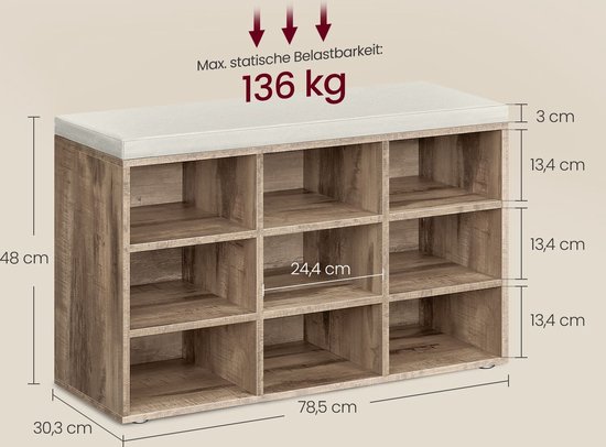Schoenenbank met Opbergruimte en Comfortabele Zit - Bruin/Grijs – foto 6