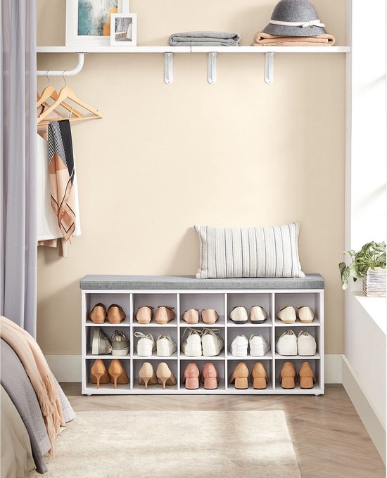 Schoenenbank met Opbergruimte voor 18 Paar - Halbank - Wit-grijs 105x30x48cm – foto 1