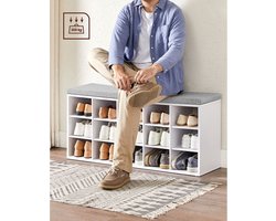 Schoenenbank met Opbergruimte voor 18 Paar - Halbank - Wit-grijs 105x30x48cm – foto 4