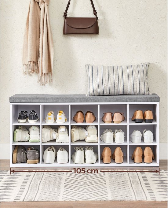 Schoenenbank met Opbergruimte voor 18 Paar - Halbank - Wit-grijs 105x30x48cm – foto 5