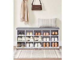 Schoenenbank met Opbergruimte voor 18 Paar - Halbank - Wit-grijs 105x30x48cm – foto 6