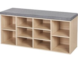 Schoenenbank met Opbergruimte en Comfortabel Zitkussen - Natuurlijke Houtlook – foto 1