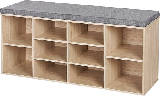 Schoenenbank met Opbergruimte en Comfortabel Zitkussen - Natuurlijke Houtlook – foto 2
