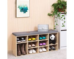 Schoenenbank met Opbergruimte en Comfortabel Zitkussen - Natuurlijke Houtlook – foto 3