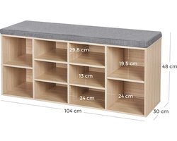 Schoenenbank met Opbergruimte en Comfortabel Zitkussen - Natuurlijke Houtlook – foto 6