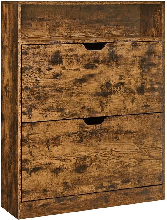 Veelzijdige Schoenenkast met 2 Lades - Vintage Bruin Hout voor 16 Paar – foto 3