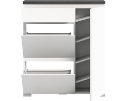 Witte Schoenenkast met Lade en Kleppen - Industrieel Grijs - 95x109x27cm – foto 4