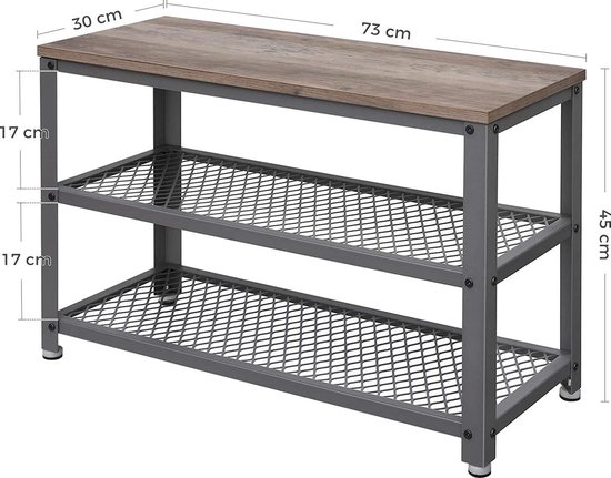 Schoenenbank met 3 Niveaus, Industrieel Design - Grijs – foto 4