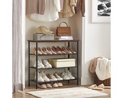 Veelzijdig Schoenenrek met 4 Niveaus en Industriële Look - Vintage Bruinzwart – foto 5