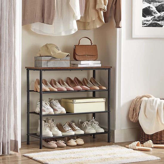 Veelzijdig Schoenenrek met 4 Niveaus en Industriële Look - Vintage Bruinzwart – foto 6