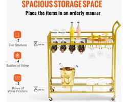 Luxe Serveerwagen met Glazen Plateaus en Gouden Afwerking – foto 2