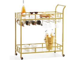 Luxe Serveerwagen met Glazen Plateaus en Gouden Afwerking – foto 4
