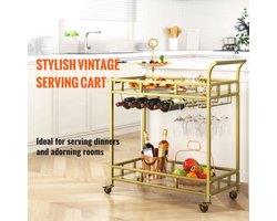 Luxe Serveerwagen met Glazen Plateaus en Gouden Afwerking – foto 5